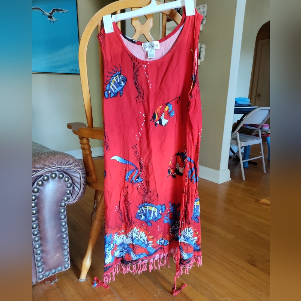 Neelam dress, red fish print, 2x